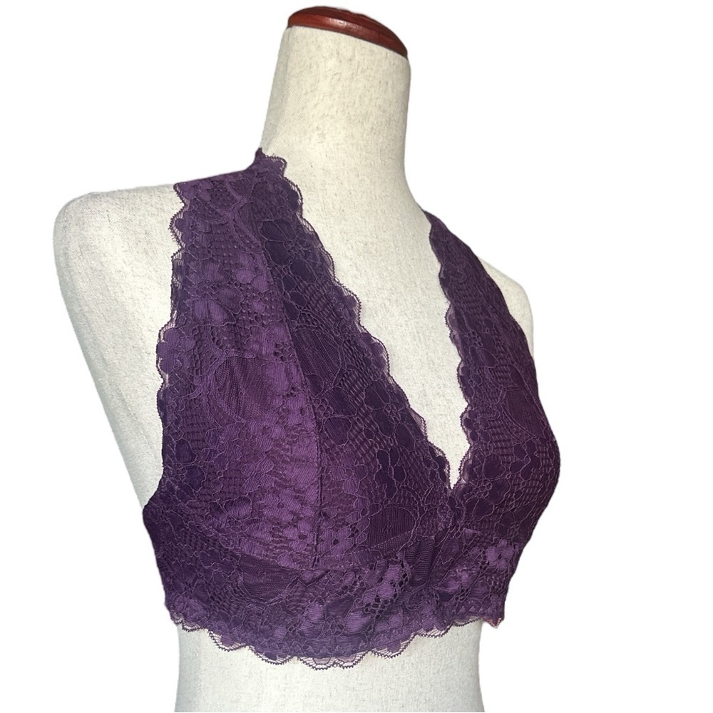 Journelle Purple Lace Halter Bralette Wireless Lined Top Festival Boho Chic XL - Picture 1 of 6
